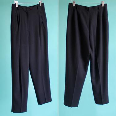 Worsted Wool 1980's High Waist Front Pleat Trousers size 10p 