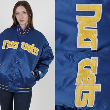 90s Denver Nuggets Satin Starter jacket / Royal Blue NBA Basketball Bomber Coat / Mens Womens Unisex Nylon Jacket Size Extra Large XL 