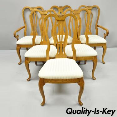 Set of Six Pennsylvania House Oak Wood Queen Anne Style Dining Room Chairs