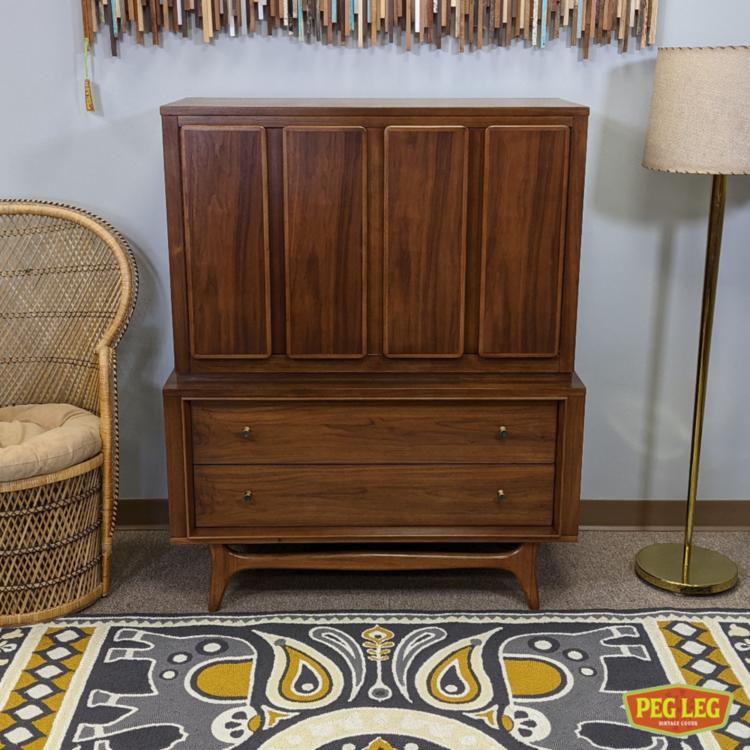 Mid-Century Modern walnut chest-on-chest from the 'Insignia' collection by Kent Coffey