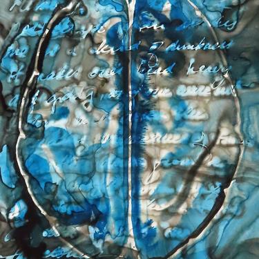 The Sensation of Memory: Original ink painting on yupo of brain - neuroscience art literature Sebald 