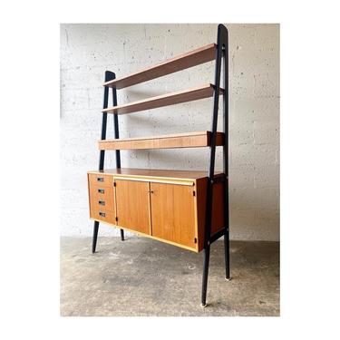 Danish Mid Century Bookcase Bar Cabinet with Pull Out Shelf or Desk 