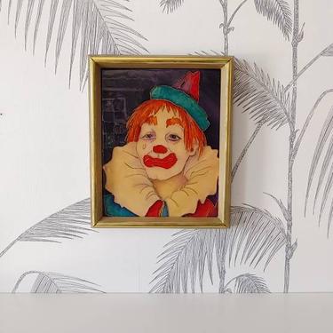 Vintage Painting, Sad Clown, Acrylic Painting, Signed: R Jacobs, Framed, circa 60's 