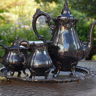 Beautiful Four Piece Baroque by Wallace  Silver PlateTea Service Set Lovely Patina 