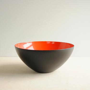 Vintage Krenit Bowl in Red Enamel and Black Steel, 10&amp;quot; Krenit Bowl, Danish Modern Bowl, Mid Century Modern Bowl 