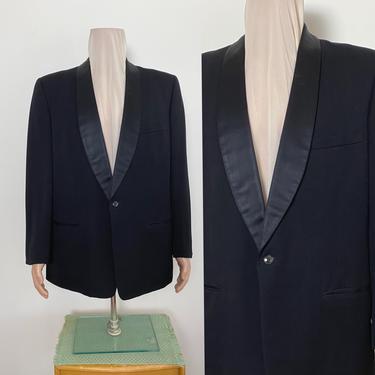 Vintage 1950s Tuxedo Jacket 50s Silk and Wool Shawl Collar Size 44 