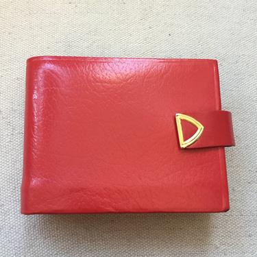 Fantastic 60’s DEADSTOCK Red LEATHER WALLET / Gold Accent / Faux Rex Harrison Photo + Credit Cards Inside 