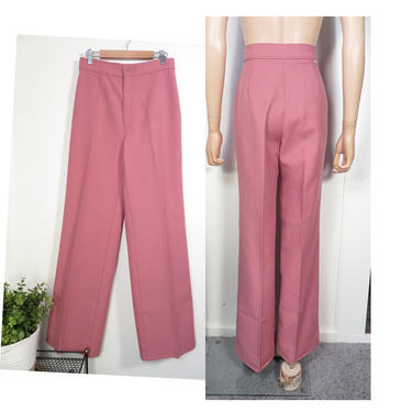 Vintage 70s Levis Dusty Rose High Waist Wide Leg Polyester Pants Size 28 x 31 
