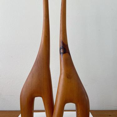 Giraffe Couple Carved Wood  Set Handmade Vintage Mid Century Abstract 