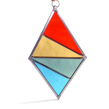Ornament Diamond Stained Glass Suncatcher in Rainbow