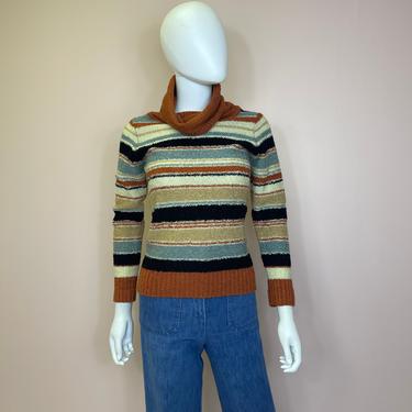 Vtg 70s knit Judy Wayne striped space dye turtleneck SM 