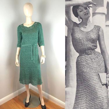 Summer Time Sanctions - Vintage 1950s Amazing Sea Green Ribbon Woven Dress 