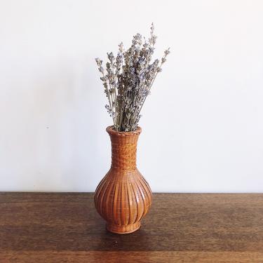 Vintage Chinese Ceramic and Wicker Vase 