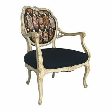 Vintage French Arm Chair With Asian Fabric