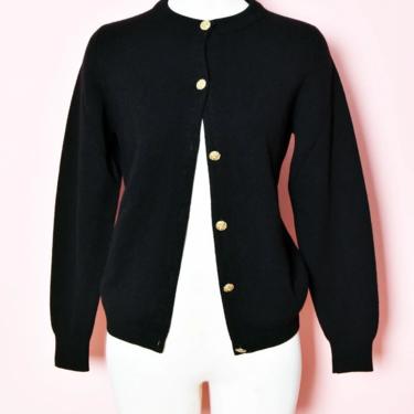 Black CASHMERE Cardigan Sweater SCOTCH HOUSE Vintage Scotland Jacket Blouse Top 1970's, 1960's, 80's Long Sleeve 