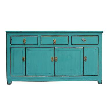 Chinese Distressed Rustic Teal Blue Sideboard Buffet Table Cabinet cs4904S