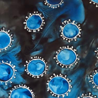 Black and Blue Coronavirus - Original Ink Painting on Yupo - Virology Art COVID 
