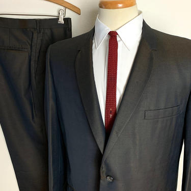 Vintage 1960s 2pc SHARKSKIN Suit ~ size 40 to 42 R ~ Jacket / Pants ~ Rockabilly / Mod ~ Preppy / Ivy Style / Trad ~ 