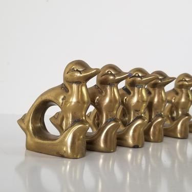 Vintage Dolbi Cashier Solid Brass Ducks Napkin Rings- Set of 6. 