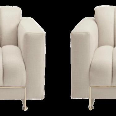 Caracole Signature Modern White and Gold the Well Balanced Club Chairs Pair