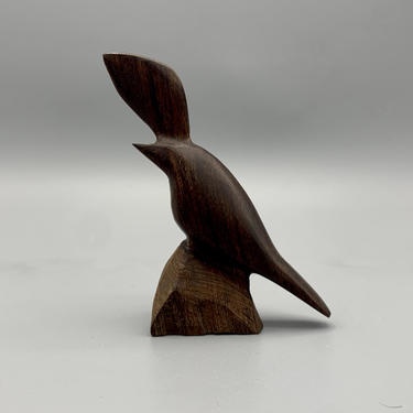 Vintage ironwood carved perched bird 