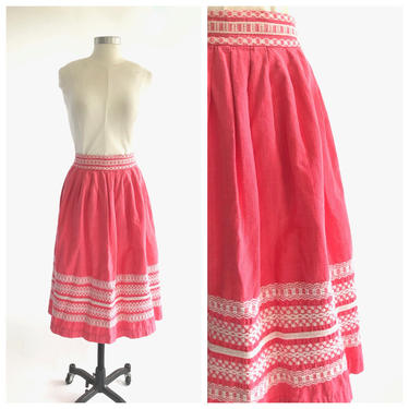 70s pink embroidered skirt 