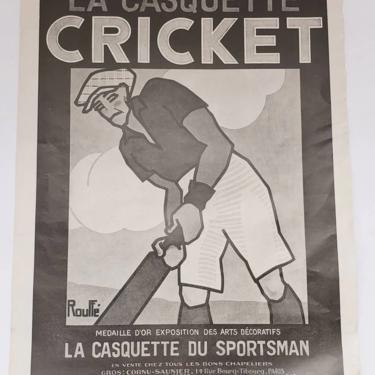 CRICKET Mens Hats 1927 ORIGINAL Print Ad French L'Illustration  / Advertisement France Signed Artist Rouffe Mens Fashion Sports 