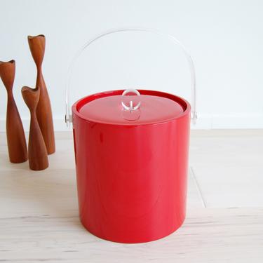 Mid-century Modern Plastic Ice Bucket in Red with Liner 