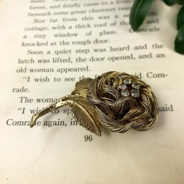 Gold Rose Brooch - Vintage Pin - Mid Century Jewelry 