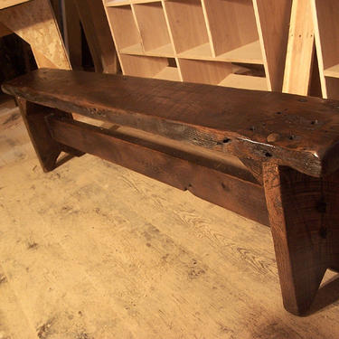 Thick Plank Farm Bench from Antique Reclaimed Barn Wood 