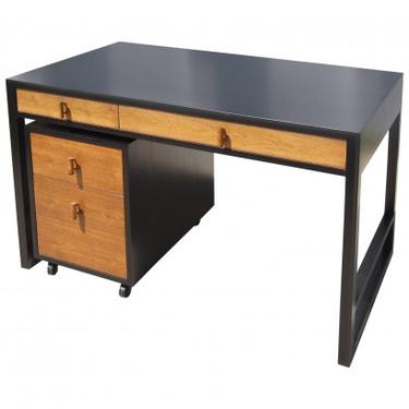 Two-Tone Desk with Rolling File Cabinet by Edward Wormley for Dunbar