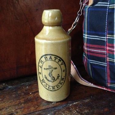 1800s English Stoneware Ginger Beer Pint Bottle J H Batty Walkden Price Bristol Stamp ~Anchor Nautical 
