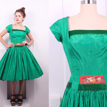 1950s Green Silk Taffeta Party Dress, Size-4 | Vintage Martini - Dallas, TX | ATTIC 1950s Green Silk Taffeta Party Dress, Size-4 | Vintage Martini - Dallas, TX | ATTIC
