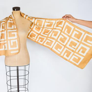 1980s Beige Silk Scarf | 80s Creme & Beige Silk Scarf | Givenchy 