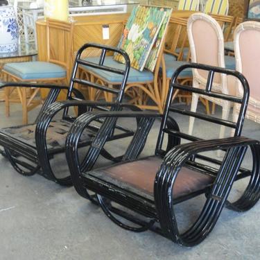 Paul Frankl Rattan Pretzel Lounge Chairs