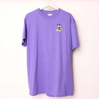 vintage 1990s MICKEY MOUSE purple embroidered disney 90s short sleeve logo t-shirt -- size large 