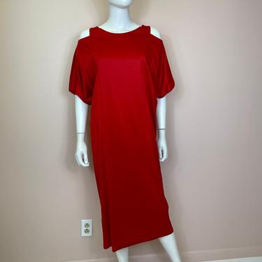 Vtg 1980s Charles Jourdan red cotton cold shoulder dress 
