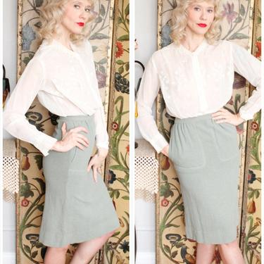 Early 1940s Skirt // Sea Glass Green Wool Skirt // vintage 40s skirt 