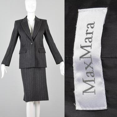 Small Max Mara Skirt Suit Angora Wool Gray Skirt Suit Jacket Chalk Stripe Designer Size 6 Business Suit Pinstripe Winter Suit 