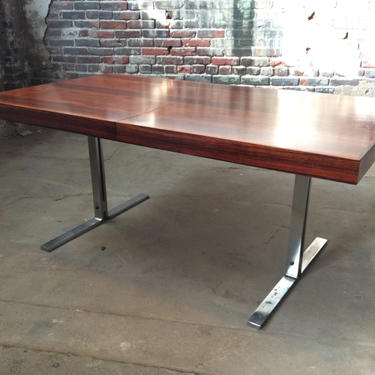 Mid century danish modern dining table Georg Petersen Mobilfabrik furniture rosewood and chrome dining table 
