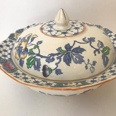 Rare Vintage Wood &amp; Sons &amp;quot;Stanley&amp;quot; Blue Covered Vegetable Dish 
