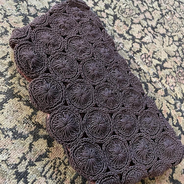 Vintage 1940s Brown Corde Crocheted Clutch Purse - Large 