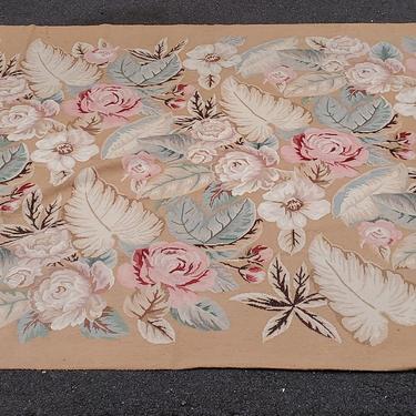 Mid Century Modern Giant Needle Point Tapestry Hand Sewn 1950s Floral Pattern Roses Flowers Large Antique Hand Woven Rug Carpet Wall Hanging 