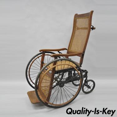 Antique H.D. Dougherty &amp; Co Aseptic Hospital Furniture Oak Wood Cane Wheelchair