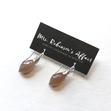 Wire Wrapped Chocolate Moonstone Earrings