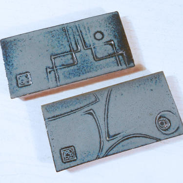 Pair of Paolo Soleri Arcosanti Ceramic Tiles with Abstract Design 