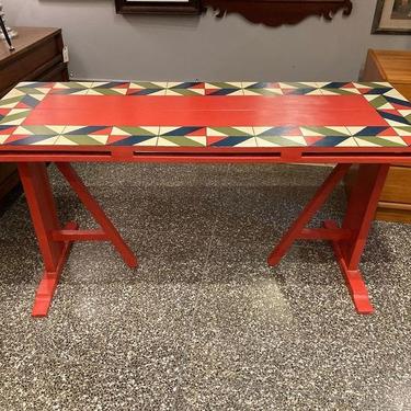 Funky painted modern trestle table. 60” x 24” x 29”