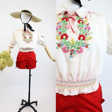 1970s peasant blouse small medium | vintage embroidered top | new in 