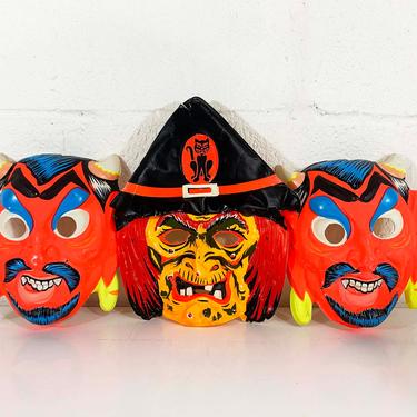 Vintage Halloween Mask Set of Three Witch Devil Scary Spooky Decoration Party Favor Toy Ben Cooper USA 1960s 1970s 60s 70s Hong Kong 