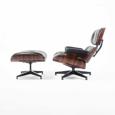 Fully Restored 3rd Gen Eames Lounge Chair and Ottoman in Black Leather 